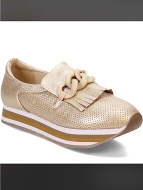 Coconuts by Matisse Gold Platform Slip-On Loafers with Fringe Chain